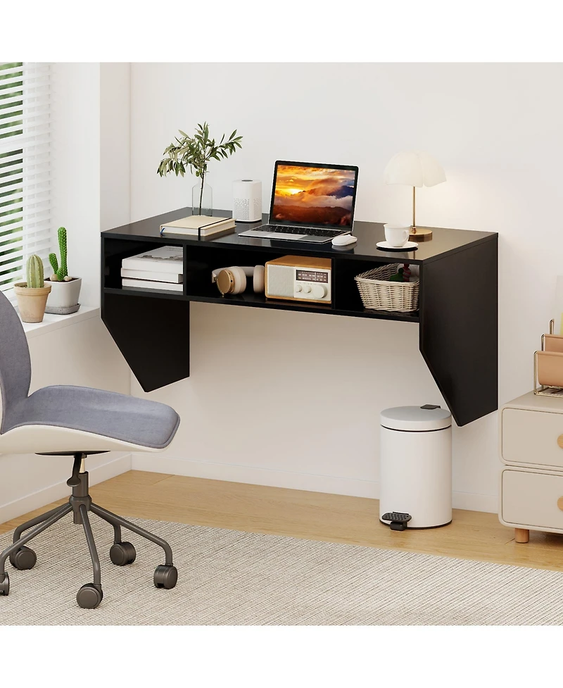 Sugift Wall-Mounted Computer Desk Floating Laptop Desk with 3 Storage Compartments
