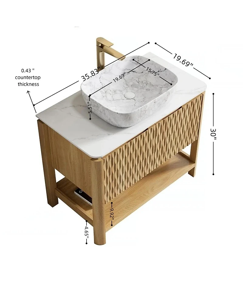 Sillysis Modern Bathroom Vanity with Fluted Solid Wood Doors, Carrara Sintered Stone Top