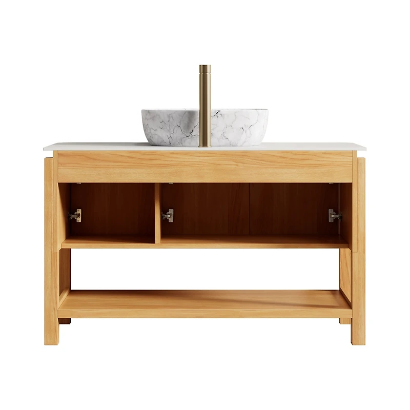 Sillysis Modern Bathroom Vanity with Fluted Solid Wood Doors, Carrara Sintered Stone Top