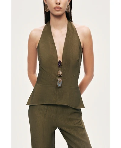 Nocturne Women's Halter Neck Peplum Top