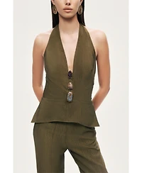 Nocturne Women's Halter Neck Peplum Top