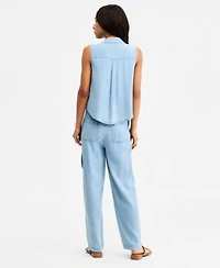 Tommy Hilfiger Womens Chambray Collared Sleeveless Shirt Tapered Pants