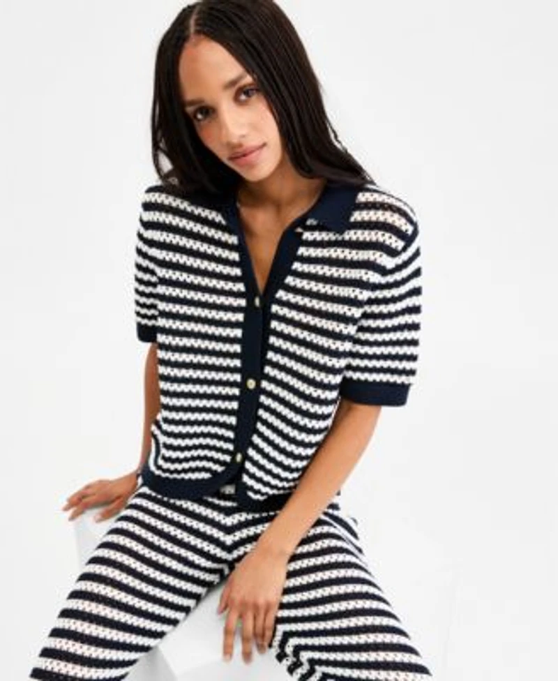 Tommy Hilfiger Womens Crochet Short Sleeve Cardigan Pants