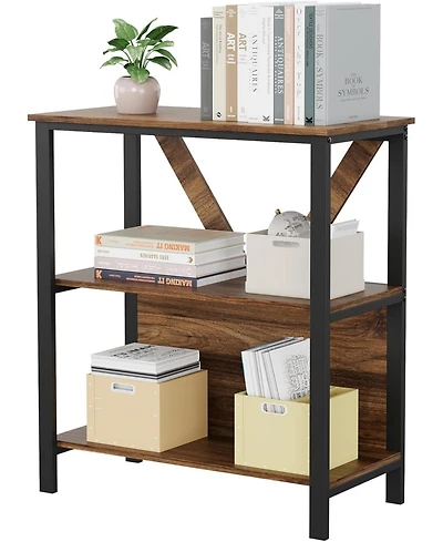 gaomon 3-Tier Industrial Rustic Bookcase with Led Lights and Metal Frame