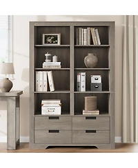 gaomon 72" Tall Farmhouse 6-Tier Double Wide Bookshelf with 4 Drawers and Storage