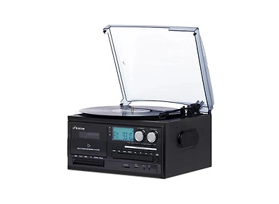 Victor Cosmopolitan 8-in-1 Bluetooth Turntable Music Center with Cd and Cassette Player and Radio