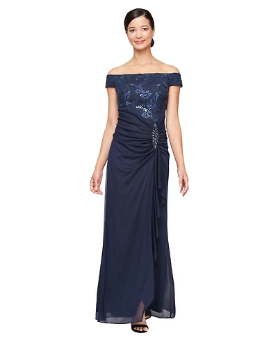 Alex Evenings Petite Off-The-Shoulder Short-Sleeve Ball Gown