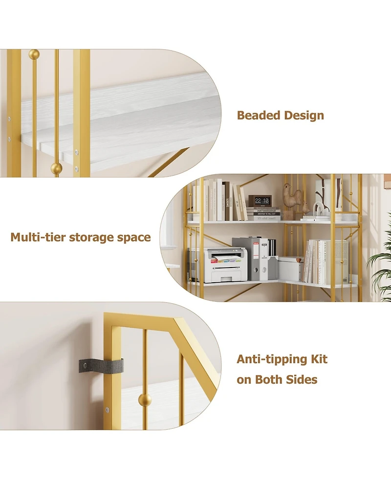 gaomon 72" Tall 5-Tier Industrial L-Shaped Corner Bookshelf