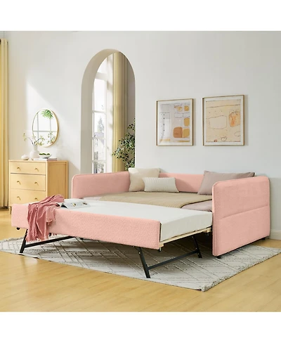 Streamdale Furniture Boucle Full Daybed With Twin Trundle Sofa Bed