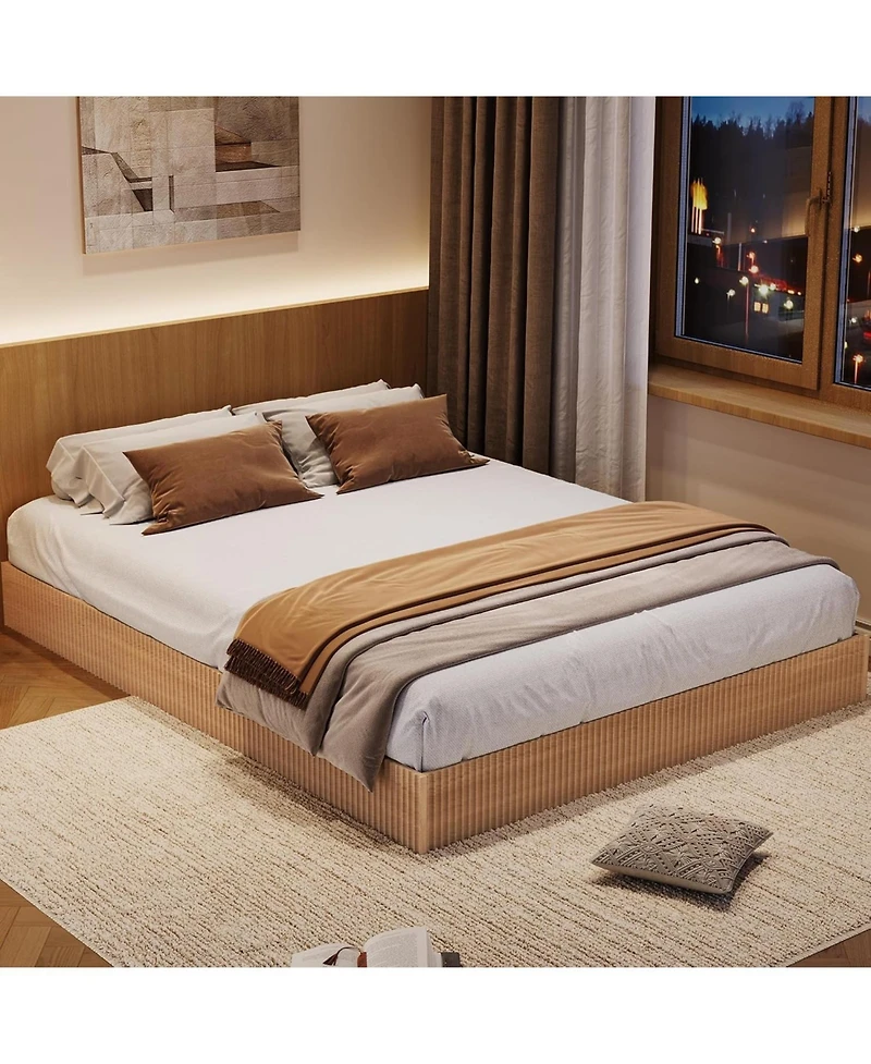 gaomon California King Wood Platform Bed Frame with Fluted Design, Solid Support, No Box Spring Needed