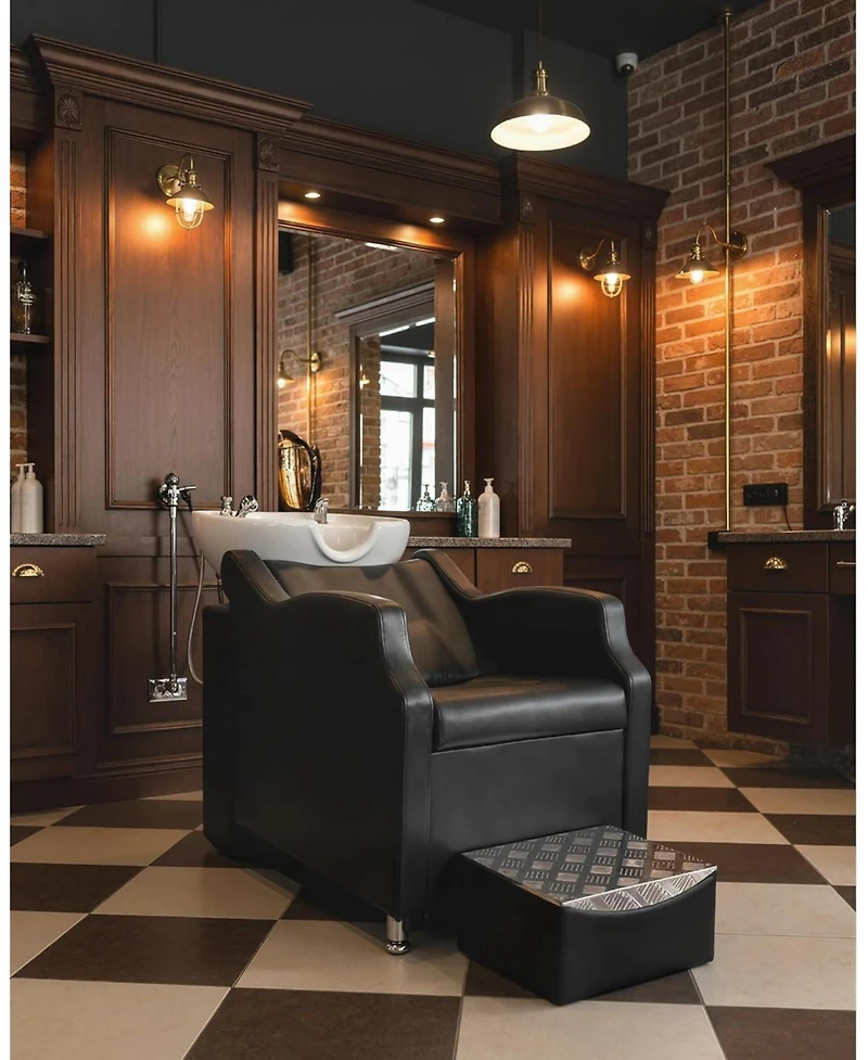 gaomon Shampoo Bowl and Chair Set,Backwash Hair Washing Station with Ceramic Shampoo Bowl Sink and Footrest,Load Weight 450 Lbs,for Barbershop.