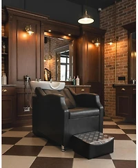 gaomon Shampoo Bowl and Chair Set,Backwash Hair Washing Station with Ceramic Shampoo Bowl Sink and Footrest,Load Weight 450 Lbs,for Barbershop.