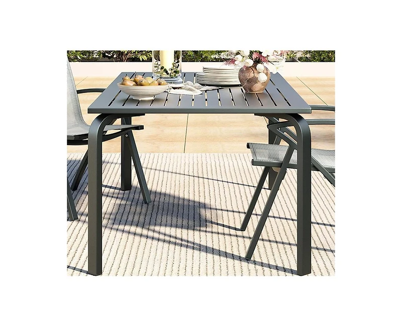 gaomon 6-8 Person Rectangular Aluminum Patio Dining Table with Umbrella Hole