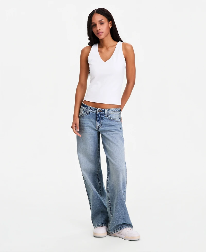 Celebrity Pink Juniors' Low Rise Baggy Embroidered Straight Leg Jean