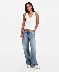 Celebrity Pink Juniors' Low Rise Baggy Embroidered Straight Leg Jean