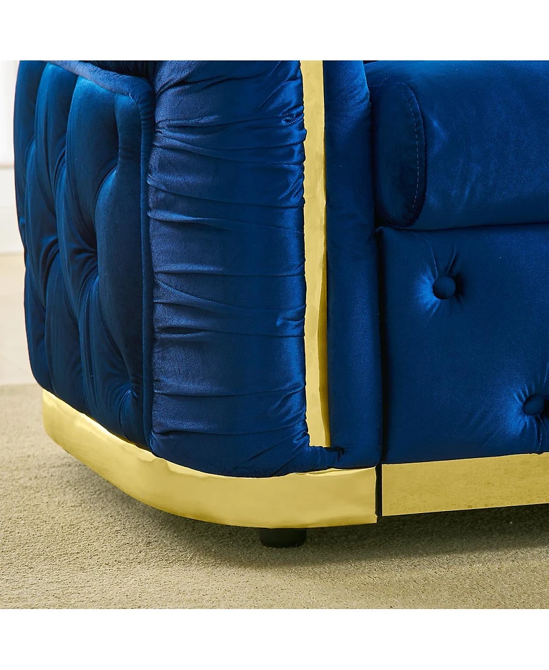 Streamdale Furniture Mid Century Modern Chesterfield Loveseat Couch, Velvet Blue & Gold Tufted Sofa