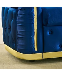 Streamdale Furniture Mid Century Modern Chesterfield Loveseat Couch, Velvet Blue & Gold Tufted Sofa