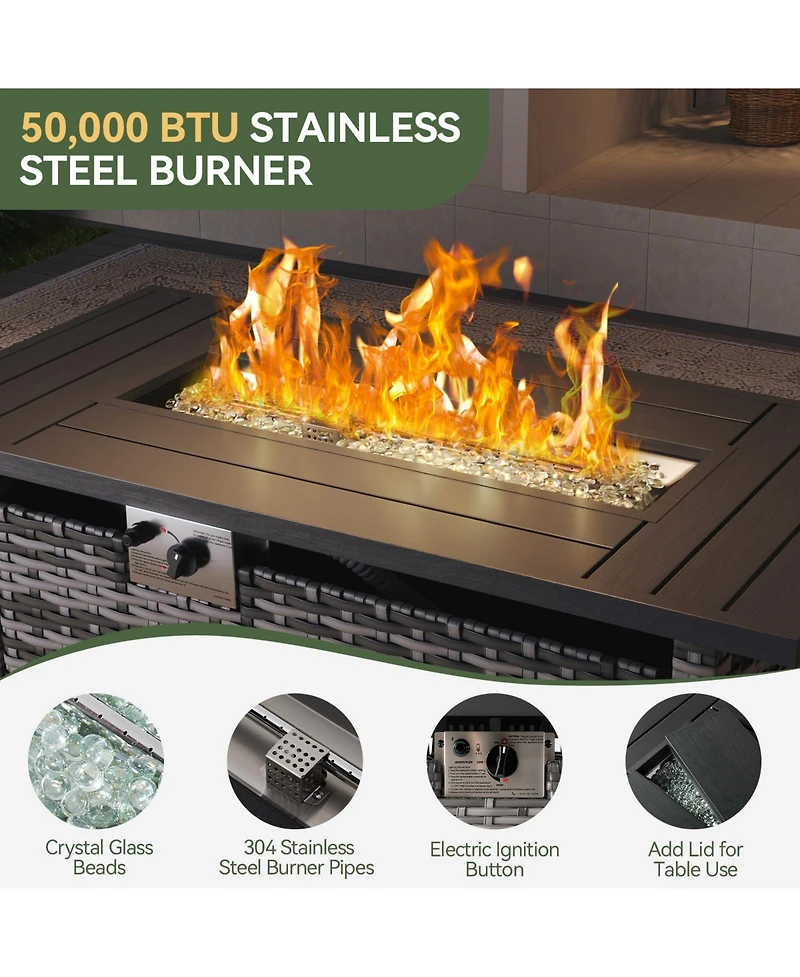 Aoxun 7-Piece Wicker Outdoor Sectional Sofa Set with Cushions with Propane Fire Pit Table