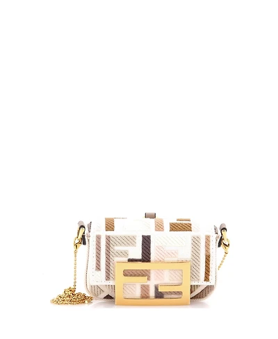 Pre-Owned Fendi Nano Chain Baguette Charm Bag Zucca Embroidered Canvas