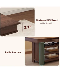 gaomon Counter Height Dining Table with 2 Drawers, 36" Farmhouse Wooden Large Bar Kitchen Table with Wine Rack and 3 Shelves, Rectangular, Thick Frame
