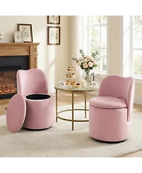 gaomon Velvet Vanity Chair with Storage,360 Swivel Makeup Chair with Back,Modern Swivel Accent Stool Barrel Chair Upholstered Ottoman Vanity Stool