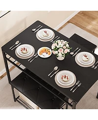 gaomon Dining Table Set for 4 with Upholstered Benches and 2 Stools, Small Kitchen Table Chairs Set of 4 for Apartment, Studio