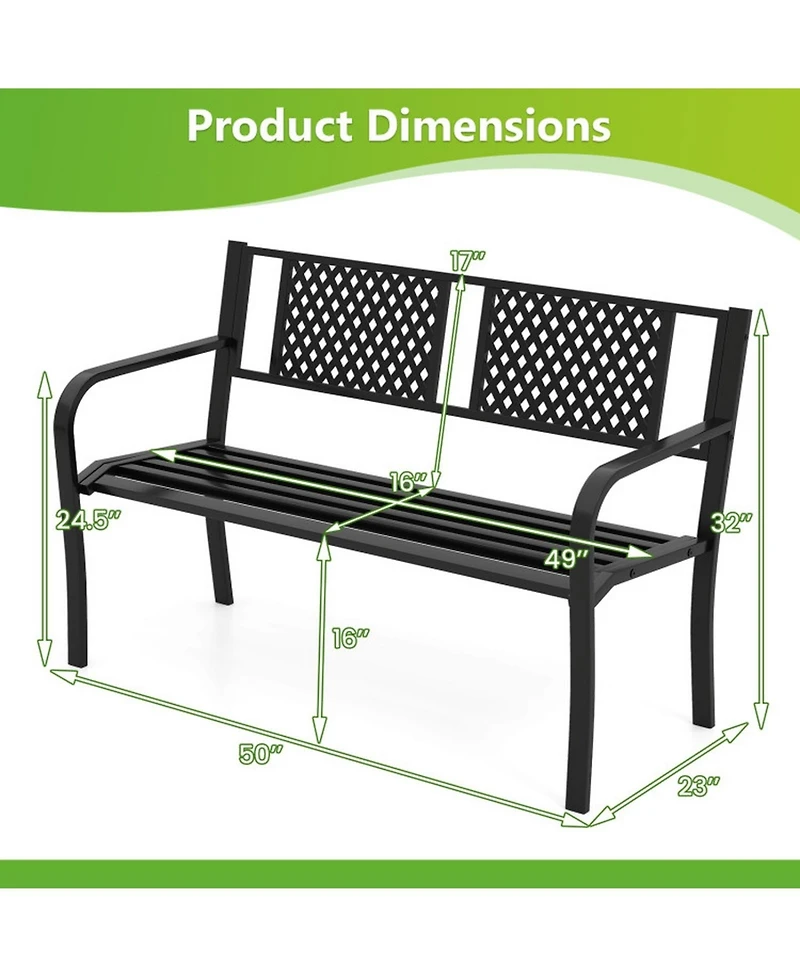 Gouun 50 in Metal Loveseat Bench for 2-3 People with Curved Backrest