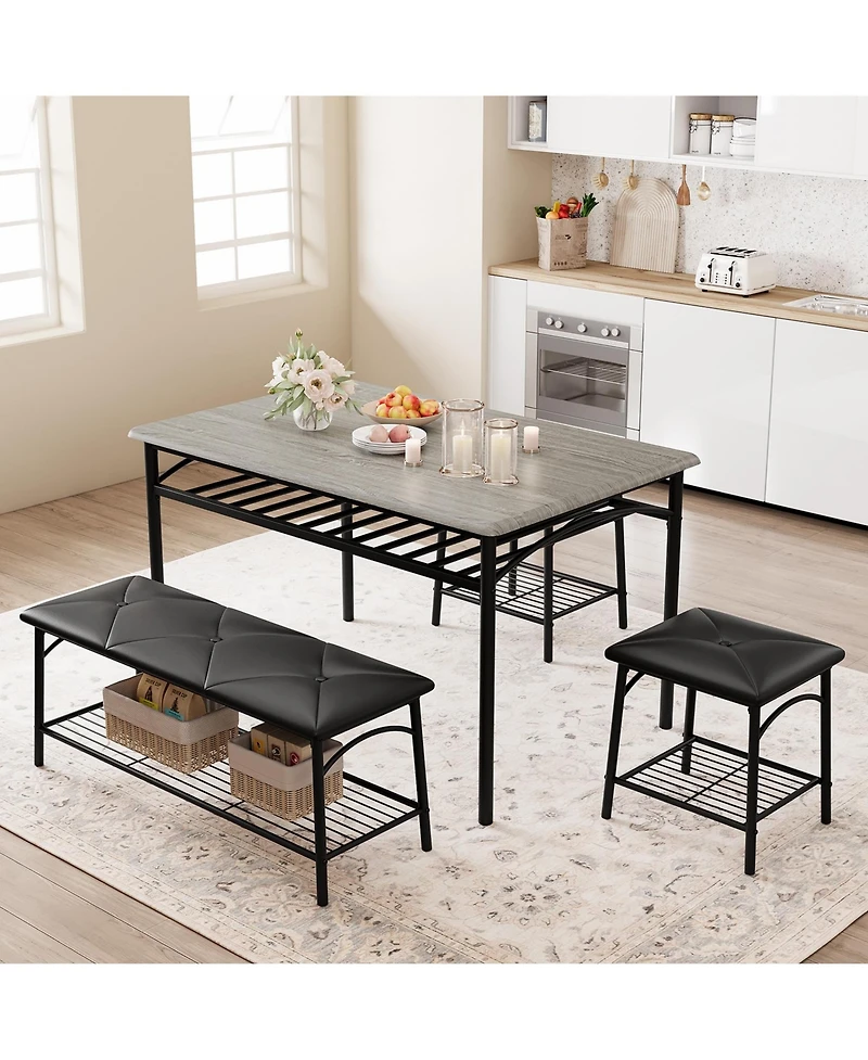 gaomon 4-Piece Dining Set with Storage Racks, Bench and Stools