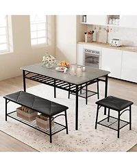 gaomon 4-Piece Dining Set with Storage Racks, Bench and Stools