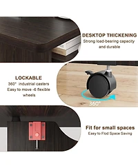 gaomon Folding 4-Person Farmhouse Dining Table with Storage and Wheels