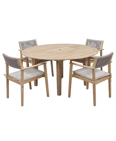 Bristol 5-Pc. Teak Wood Round Dining Set (Dining Table with Lazy Susan, Agate Lite Stacking Chairs), Created for Macy's