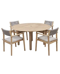 Bristol 5-Pc. Teak Wood Round Dining Set (Dining Table with Lazy Susan, Agate Lite Stacking Chairs), Created for Macy's