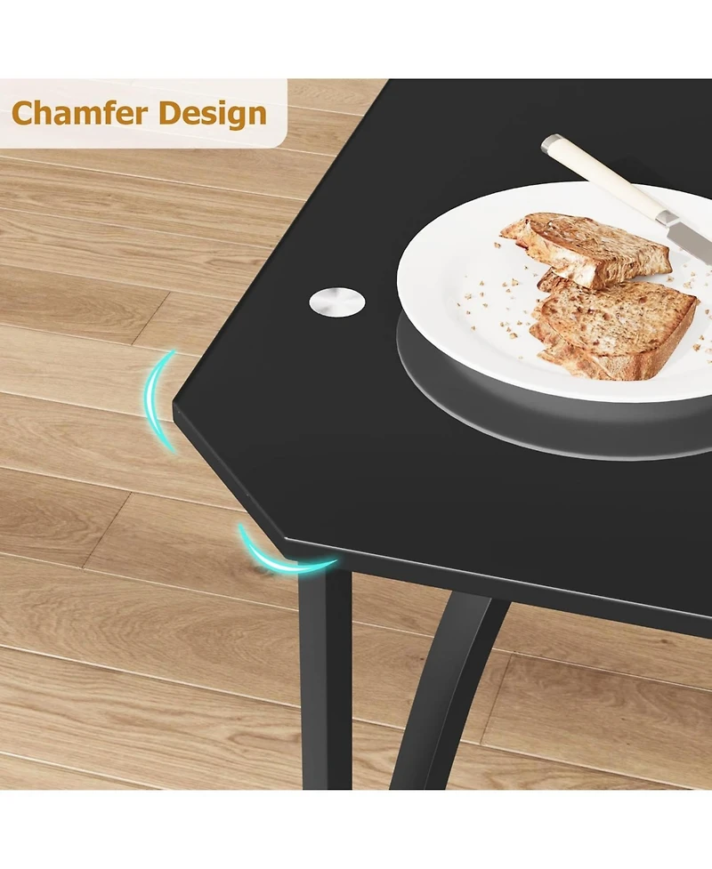gaomon Dining Table Set for 4 with Glass Desktop, Kitchen Table and 4 Chairs with Chamfer Design, 5 Piece Dining Room Table Set with Cushion Seats