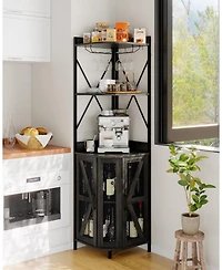 gaomon Corner Wine Cabinet with Power Outlet, Led Strip and Glass Holder, Industrial 5 Tier Liquor Bar