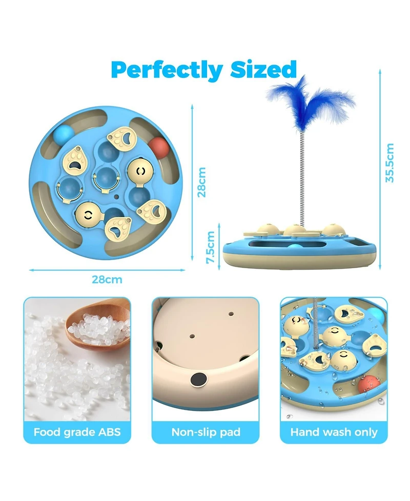 Aronkl Cat Puzzle Toys 3-in-1 Track Balls Teaser Feeder Non-slip Mental Enrichment Slow Feeding Indoor Cats Gift