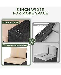 Aoxun 6-Piece Wicker Outdoor Sectional Sofa Set with Cushions and Glass-Top Coffee Table