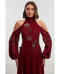 Karen Millen Women's Embroidered High Neck Maxi Dress