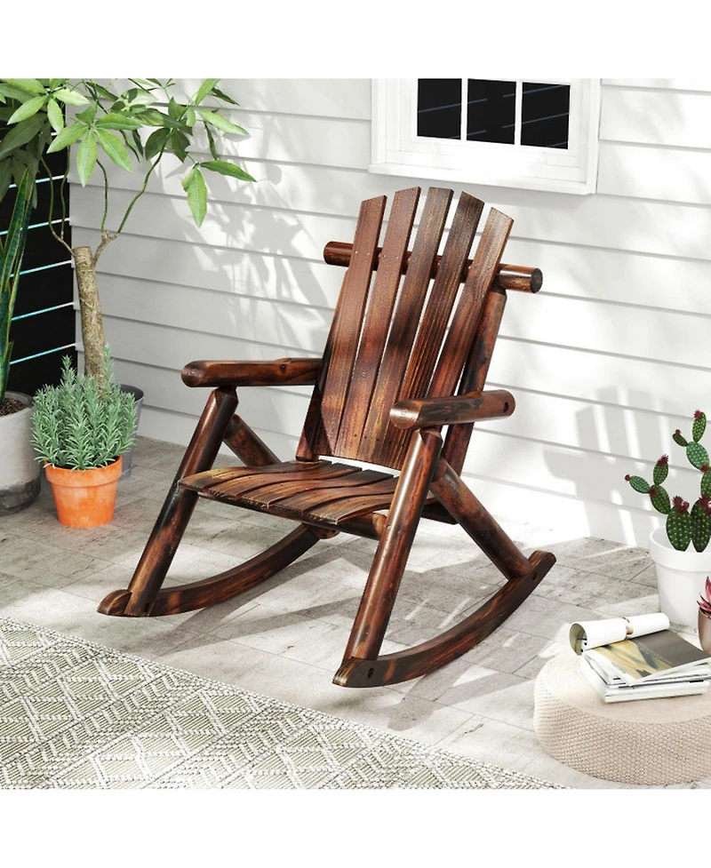 Gouun Adirondack Rocking Chair with Slatted Seat Fir and Pine Wood