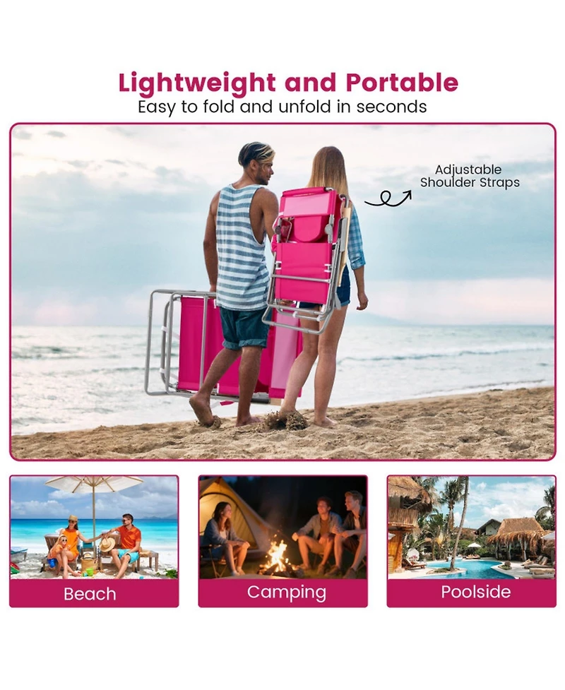 Gouun 3-in-1 Folding Beach Chair with Footrest and Lay-Flat Position 26 in Wide