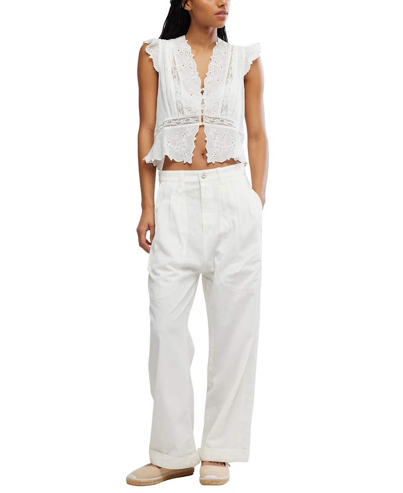 Free People Women's Day Dreamer V-Neck Cap-Sleeve Cotton Top