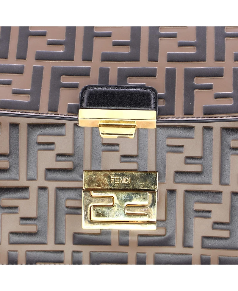 Pre-Owned Fendi Small Kan U Shoulder Bag Zucca Embossed Leather
