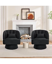 gaomon Modern Swivel Barrel Accent Chair, 360degree(s) Velvet Upholstered Armchair with Striped Backrest, 2 Pieces
