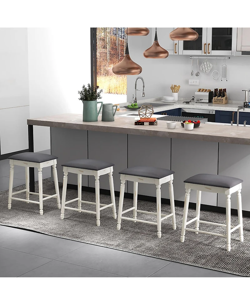 Gymax 24'' Bar Stool Set of Padded Seat Cushions Rubber Wood Legs Upholstered