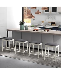 Gymax 24'' Bar Stool Set of Padded Seat Cushions Rubber Wood Legs Upholstered