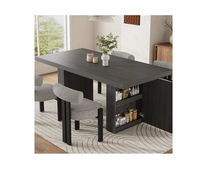 gaomon Modern Large Wooden Dining Table with Fluted Legs and Storage