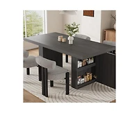 gaomon Modern Large Wooden Dining Table with Fluted Legs and Storage