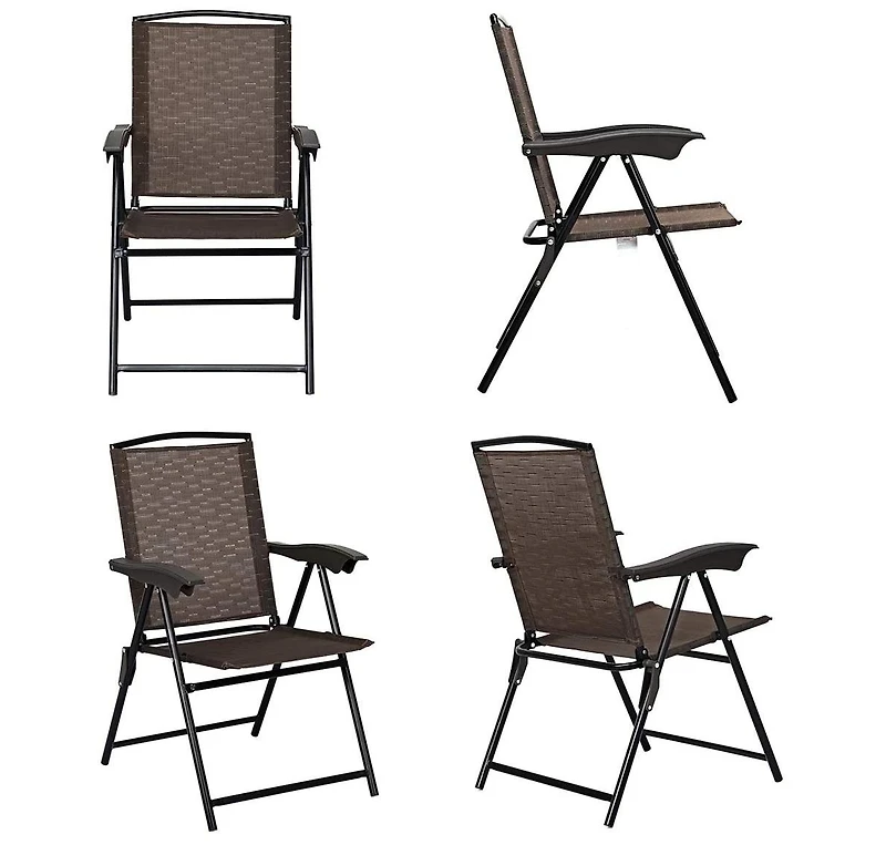 Costway 5PCS Bistro Patio Furniture Set 4 Folding Adjustable Chairs Glass Table W/Hole