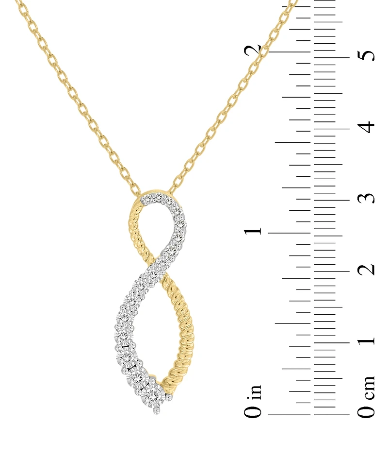 Diamond & Polished Bead Infinity Pendant Necklace (1/3 ct. t.w.) in 10k Gold, 16" + 2" extender