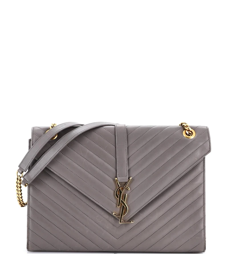 Pre-Owned Saint Laurent Large Classic Monogram Envelope Satchel Matelasse Chevron Leather