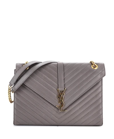 Pre-Owned Saint Laurent Large Classic Monogram Envelope Satchel Matelasse Chevron Leather